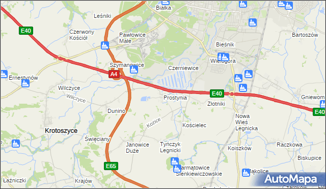 mapa Prostynia gmina Krotoszyce, Prostynia gmina Krotoszyce na mapie Targeo