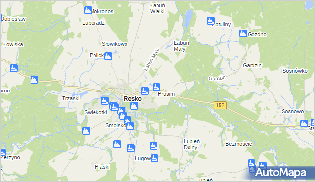 mapa Prusim gmina Resko, Prusim gmina Resko na mapie Targeo