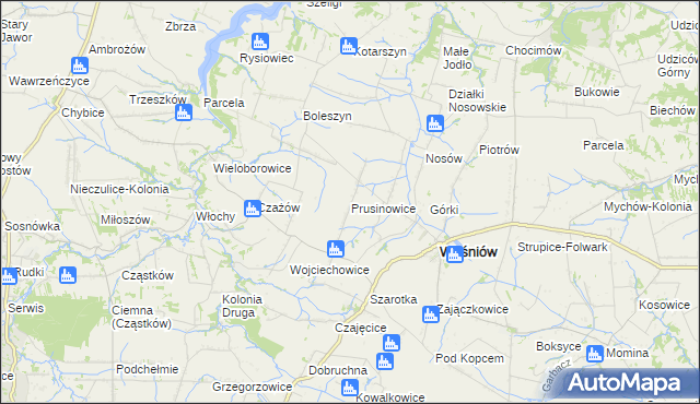 mapa Prusinowice gmina Waśniów, Prusinowice gmina Waśniów na mapie Targeo