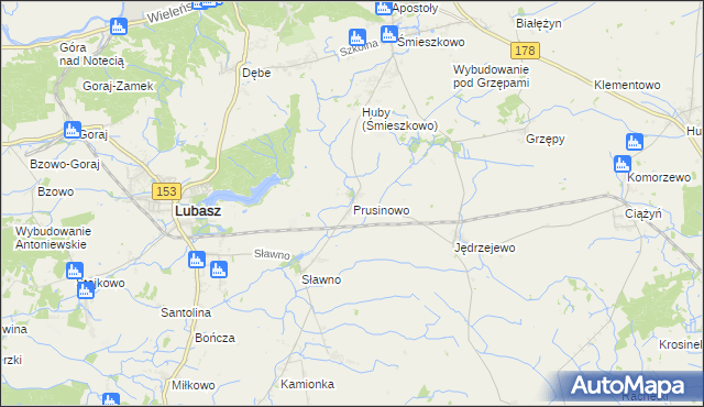 mapa Prusinowo gmina Lubasz, Prusinowo gmina Lubasz na mapie Targeo