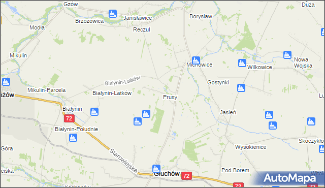 mapa Prusy gmina Głuchów, Prusy gmina Głuchów na mapie Targeo