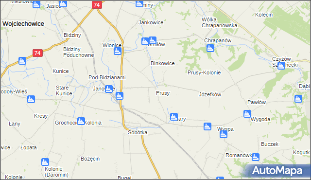 mapa Prusy gmina Ożarów, Prusy gmina Ożarów na mapie Targeo