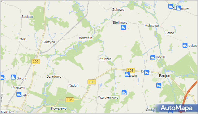 mapa Pruszcz gmina Brojce, Pruszcz gmina Brojce na mapie Targeo