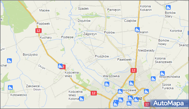 mapa Pruszków gmina Blizanów, Pruszków gmina Blizanów na mapie Targeo