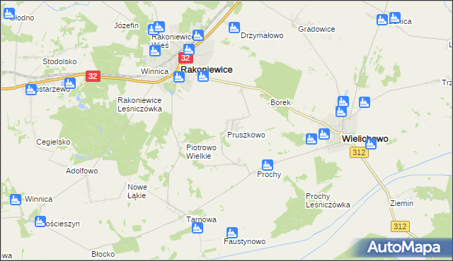 mapa Pruszkowo gmina Wielichowo, Pruszkowo gmina Wielichowo na mapie Targeo