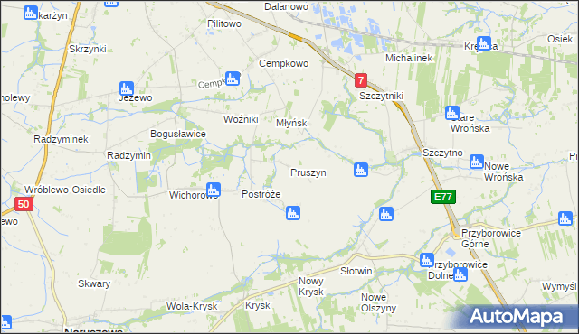 mapa Pruszyn gmina Płońsk, Pruszyn gmina Płońsk na mapie Targeo
