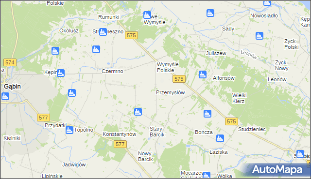 mapa Przemysłów gmina Gąbin, Przemysłów gmina Gąbin na mapie Targeo