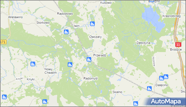 mapa Przeradz gmina Grzmiąca, Przeradz gmina Grzmiąca na mapie Targeo