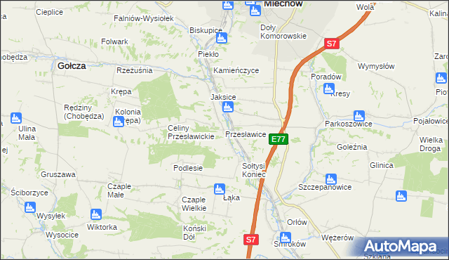 mapa Przesławice gmina Miechów, Przesławice gmina Miechów na mapie Targeo