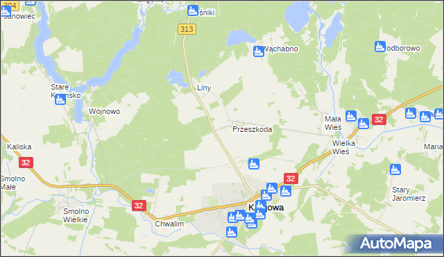 mapa Przeszkoda gmina Kargowa, Przeszkoda gmina Kargowa na mapie Targeo