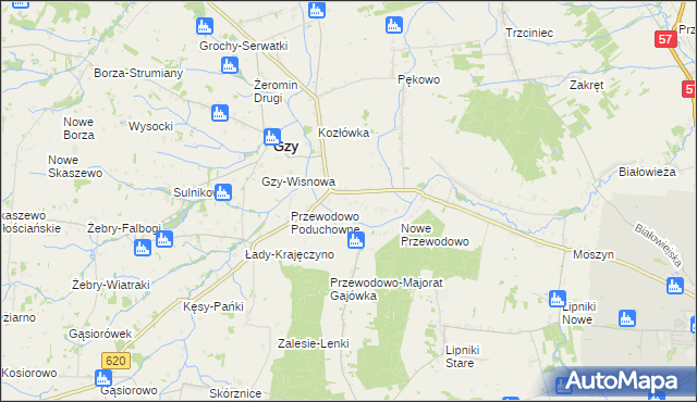 mapa Przewodowo-Parcele, Przewodowo-Parcele na mapie Targeo