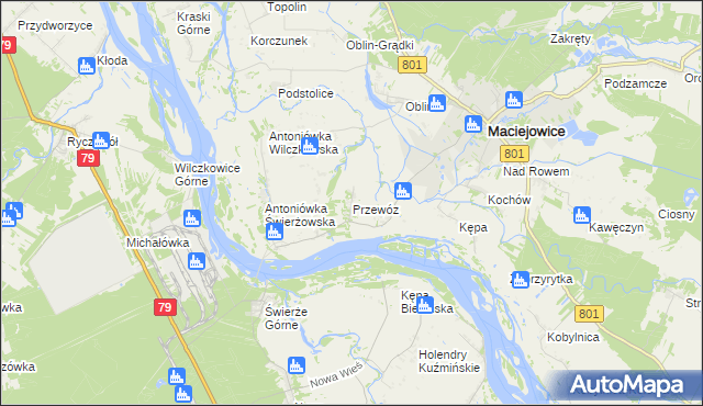 mapa Przewóz gmina Maciejowice, Przewóz gmina Maciejowice na mapie Targeo
