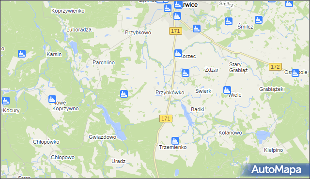 mapa Przybkówko, Przybkówko na mapie Targeo