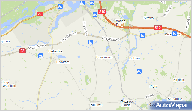 mapa Przybkowo gmina Wałcz, Przybkowo gmina Wałcz na mapie Targeo