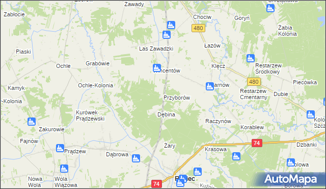 mapa Przyborów gmina Widawa, Przyborów gmina Widawa na mapie Targeo