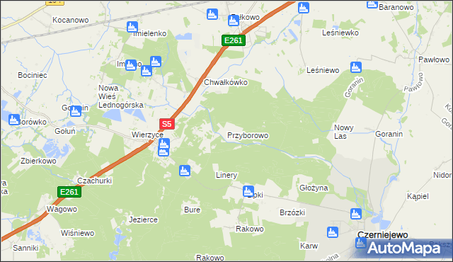 mapa Przyborowo gmina Łubowo, Przyborowo gmina Łubowo na mapie Targeo