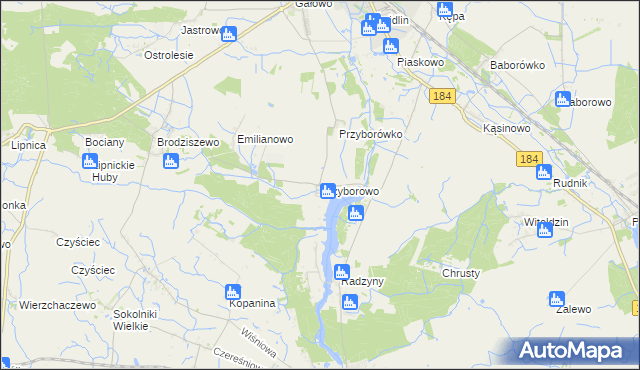 mapa Przyborowo gmina Szamotuły, Przyborowo gmina Szamotuły na mapie Targeo