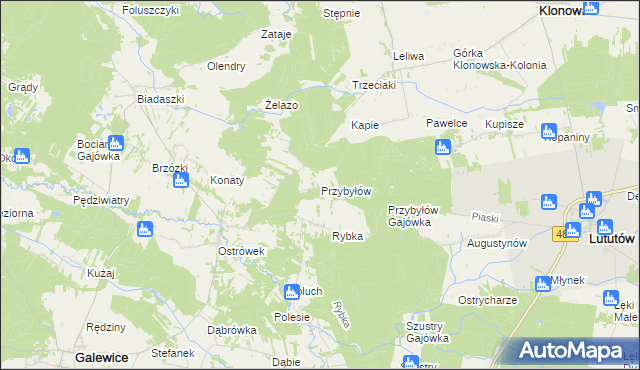 mapa Przybyłów gmina Galewice, Przybyłów gmina Galewice na mapie Targeo