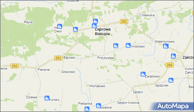 mapa Przybysław gmina Dąbrowa Biskupia, Przybysław gmina Dąbrowa Biskupia na mapie Targeo