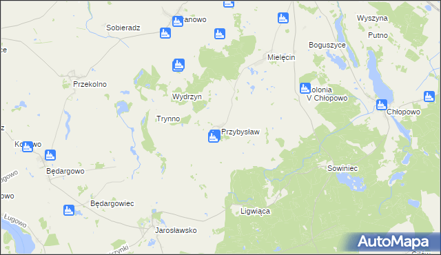 mapa Przybysław gmina Krzęcin, Przybysław gmina Krzęcin na mapie Targeo