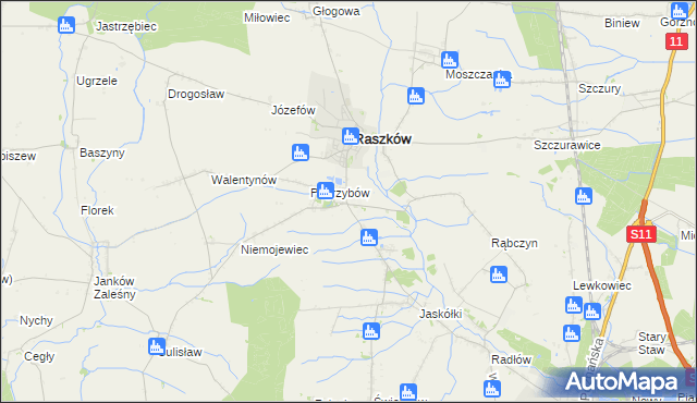 mapa Przybysławice gmina Raszków, Przybysławice gmina Raszków na mapie Targeo