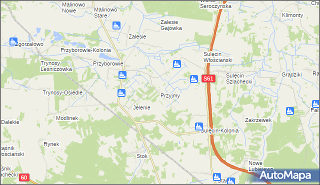 mapa Przyjmy gmina Ostrów Mazowiecka, Przyjmy gmina Ostrów Mazowiecka na mapie Targeo