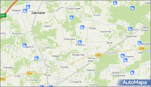 mapa Przykory gmina Zabrodzie, Przykory gmina Zabrodzie na mapie Targeo