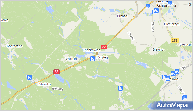 mapa Przyłęg gmina Strzelce Krajeńskie, Przyłęg gmina Strzelce Krajeńskie na mapie Targeo