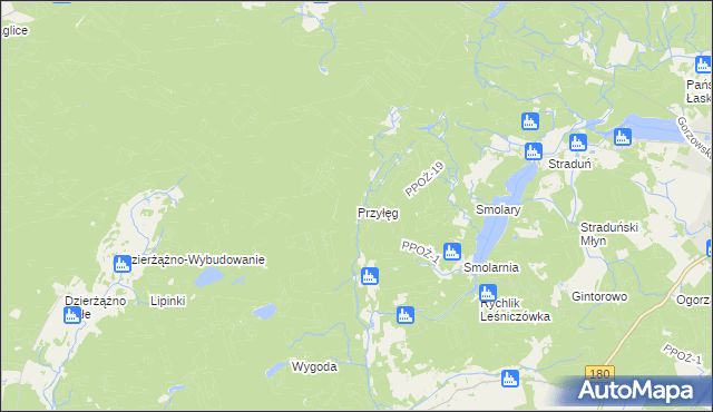 mapa Przyłęg gmina Trzcianka, Przyłęg gmina Trzcianka na mapie Targeo