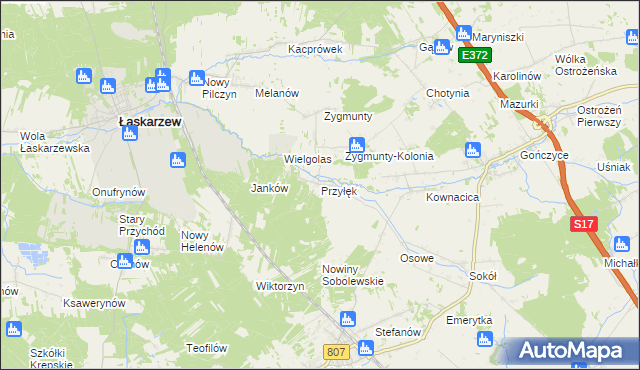 mapa Przyłęk gmina Sobolew, Przyłęk gmina Sobolew na mapie Targeo