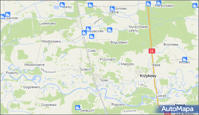 mapa Przymiarki gmina Krzykosy, Przymiarki gmina Krzykosy na mapie Targeo