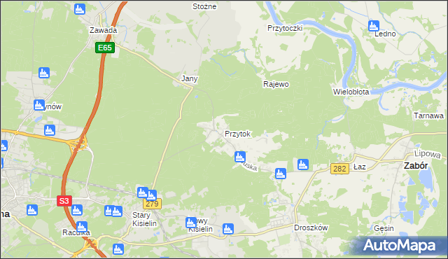 mapa Przytok gmina Zabór, Przytok gmina Zabór na mapie Targeo