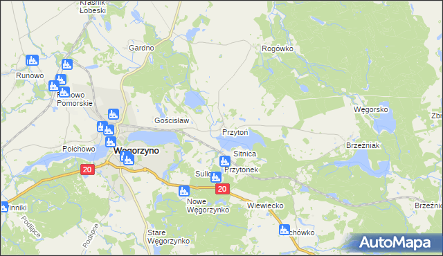 mapa Przytoń gmina Węgorzyno, Przytoń gmina Węgorzyno na mapie Targeo