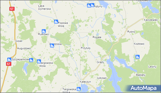 mapa Przytuły gmina Dźwierzuty, Przytuły gmina Dźwierzuty na mapie Targeo