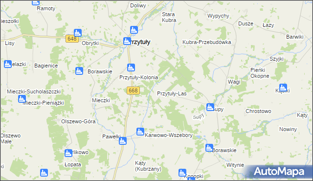 mapa Przytuły-Las, Przytuły-Las na mapie Targeo