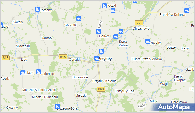 mapa Przytuły powiat łomżyński, Przytuły powiat łomżyński na mapie Targeo