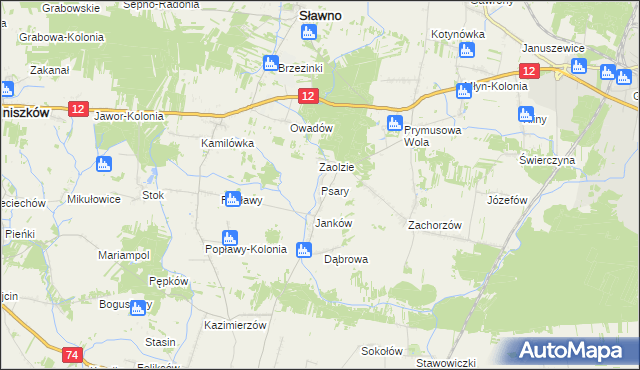 mapa Psary gmina Sławno, Psary gmina Sławno na mapie Targeo