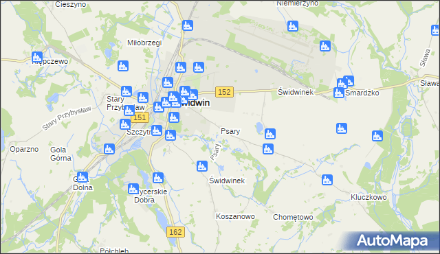 mapa Psary gmina Świdwin, Psary gmina Świdwin na mapie Targeo