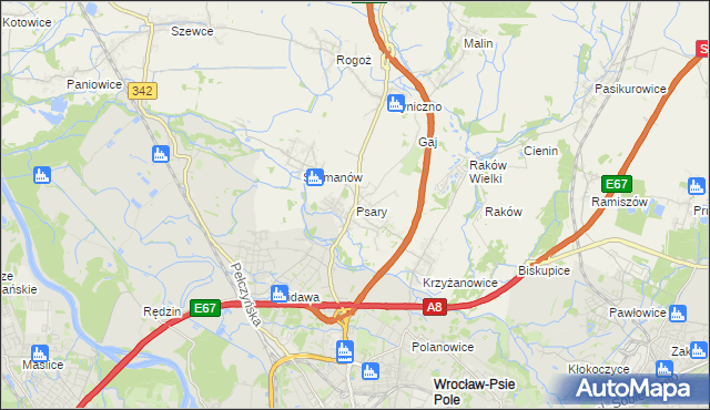 mapa Psary gmina Wisznia Mała, Psary gmina Wisznia Mała na mapie Targeo