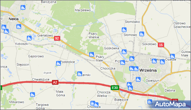 mapa Psary Małe gmina Września, Psary Małe gmina Września na mapie Targeo