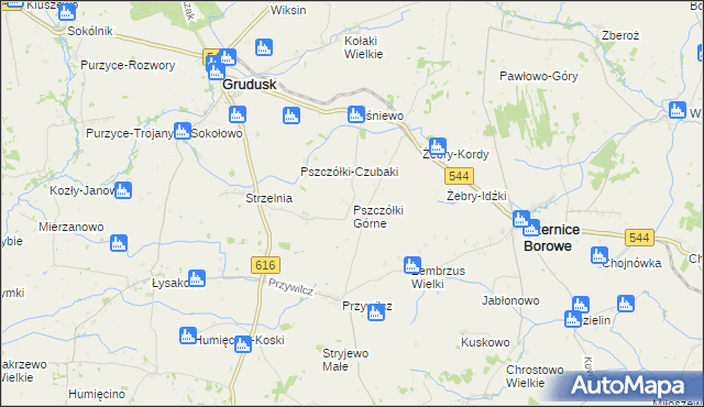 mapa Pszczółki Górne, Pszczółki Górne na mapie Targeo