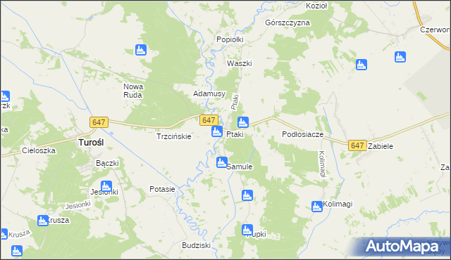 mapa Ptaki gmina Turośl, Ptaki gmina Turośl na mapie Targeo