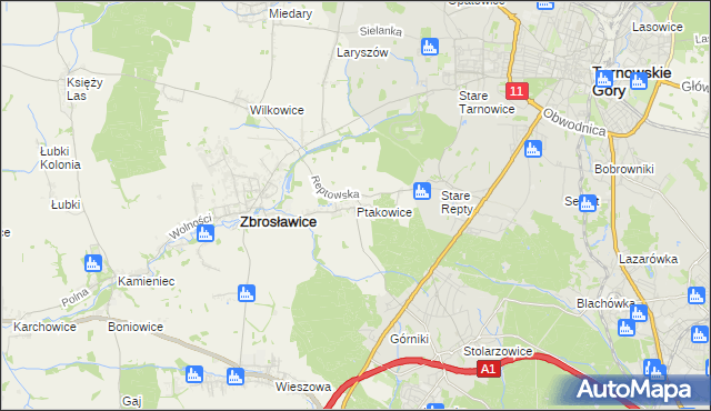 mapa Ptakowice gmina Zbrosławice, Ptakowice gmina Zbrosławice na mapie Targeo