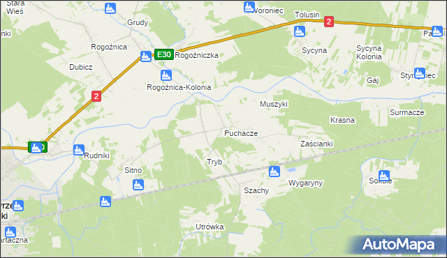 mapa Puchacze gmina Międzyrzec Podlaski, Puchacze gmina Międzyrzec Podlaski na mapie Targeo