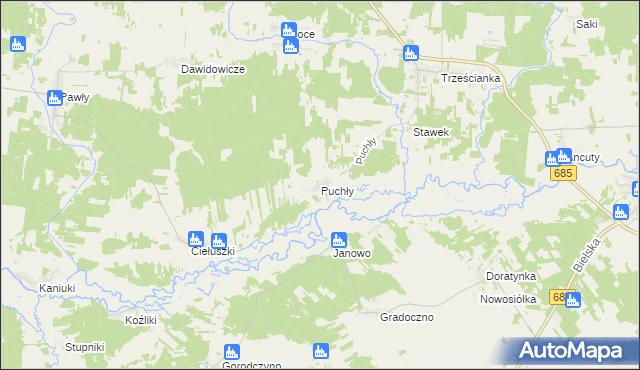 mapa Puchły, Puchły na mapie Targeo