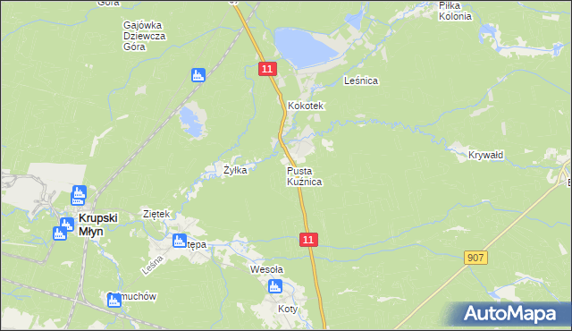 mapa Pusta Kuźnica, Pusta Kuźnica na mapie Targeo