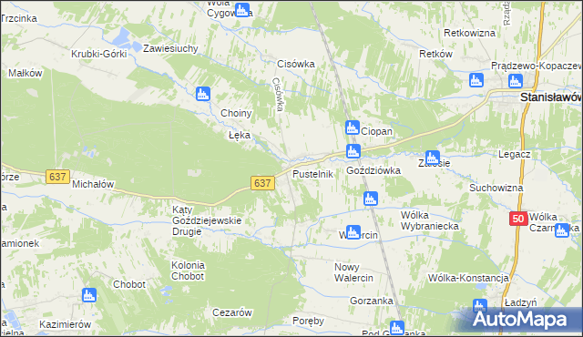 mapa Pustelnik gmina Stanisławów, Pustelnik gmina Stanisławów na mapie Targeo