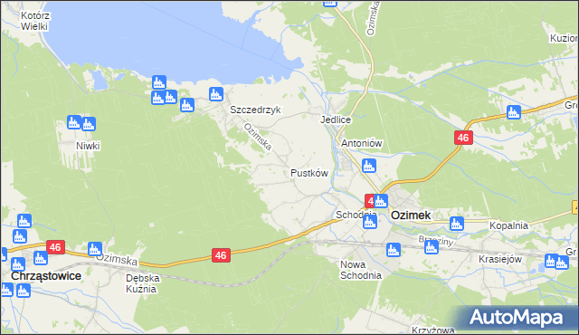 mapa Pustków gmina Ozimek, Pustków gmina Ozimek na mapie Targeo