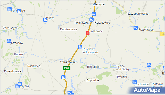 mapa Pustków Wilczkowski, Pustków Wilczkowski na mapie Targeo