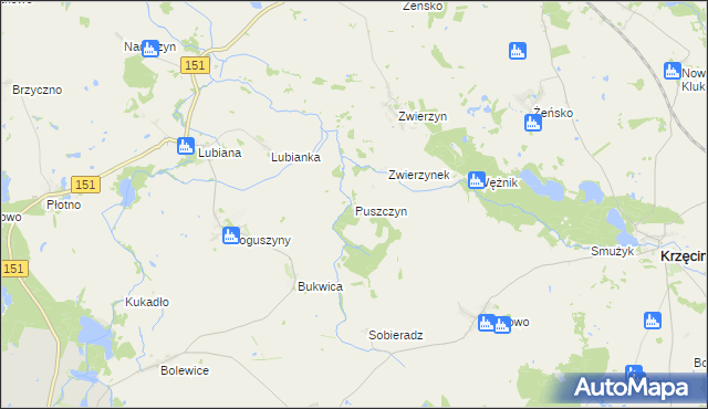 mapa Puszczyn gmina Pełczyce, Puszczyn gmina Pełczyce na mapie Targeo